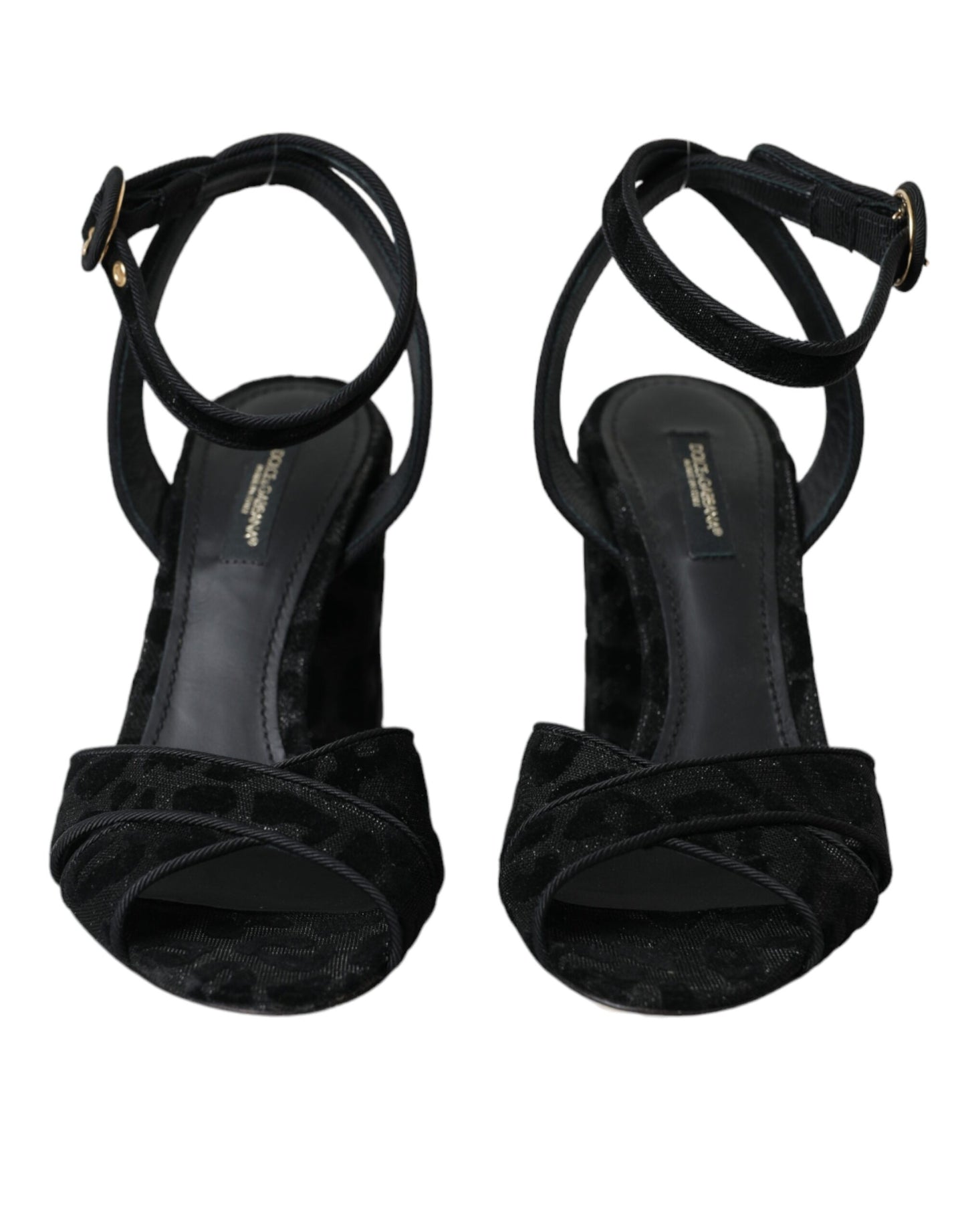 Sandali con tacco in pelle scamosciata leopardata nera Dolce &amp; Gabbana