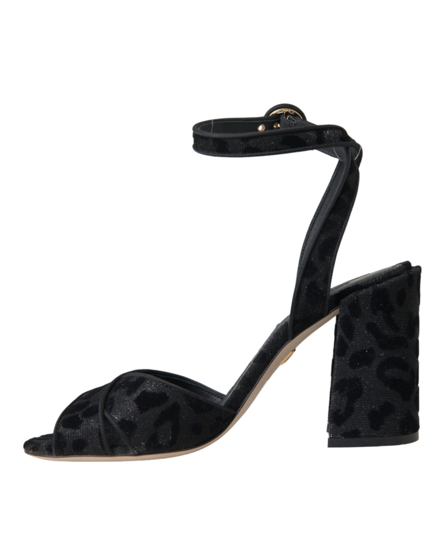Sandali con tacco in pelle scamosciata leopardata nera Dolce &amp; Gabbana
