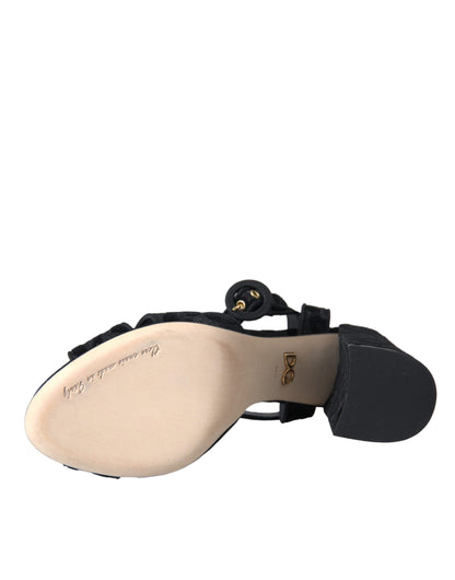 Sandali con tacco in pelle scamosciata leopardata nera Dolce &amp; Gabbana