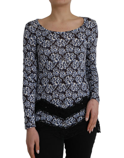 Top e camicetta intima a maniche lunghe in pizzo floreale blu Just Cavalli