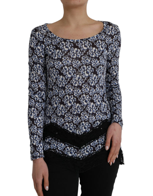 Top e camicetta intima a maniche lunghe in pizzo floreale blu Just Cavalli