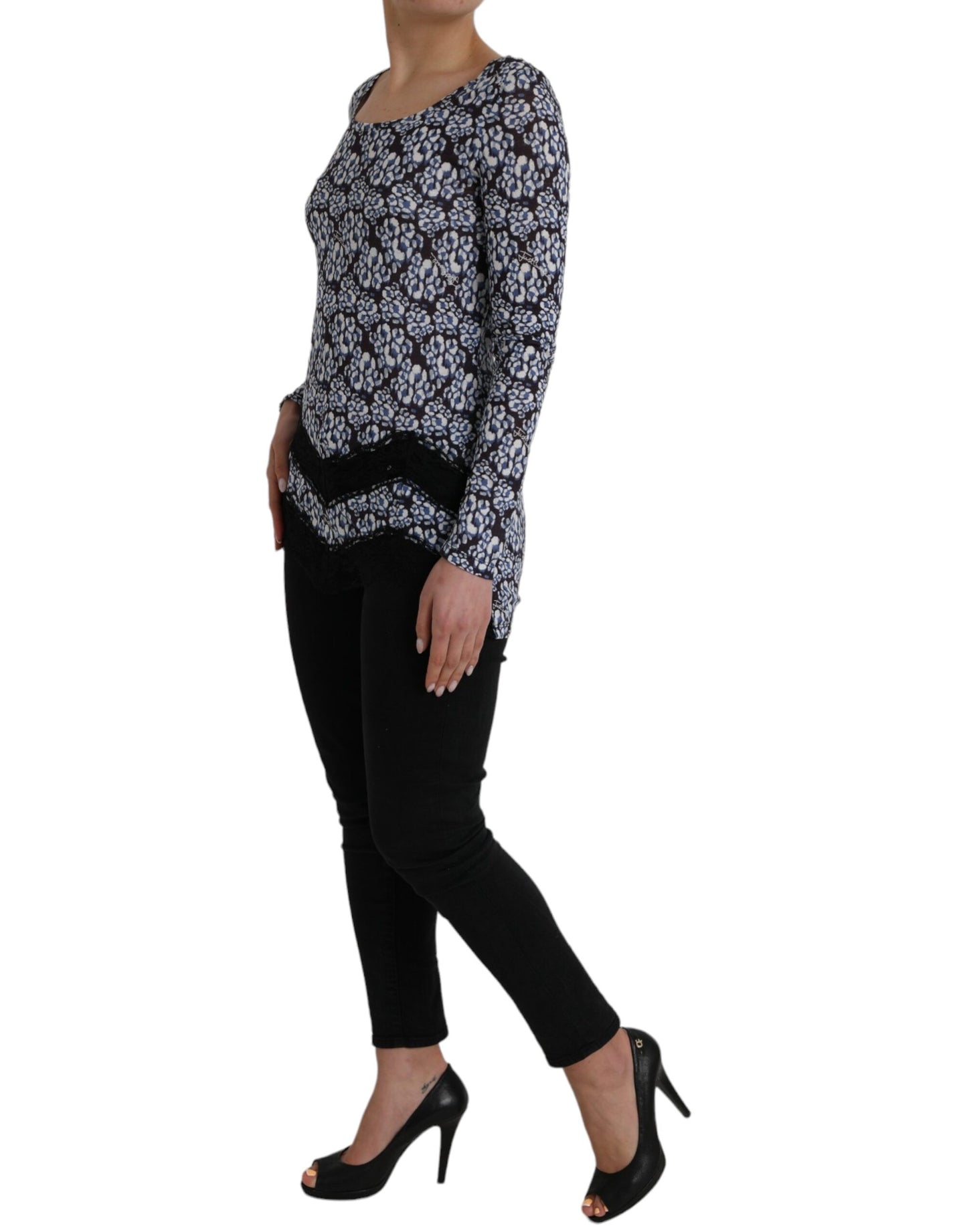 Top e camicetta intima a maniche lunghe in pizzo floreale blu Just Cavalli