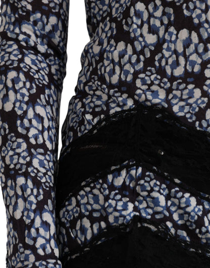 Top e camicetta intima a maniche lunghe in pizzo floreale blu Just Cavalli