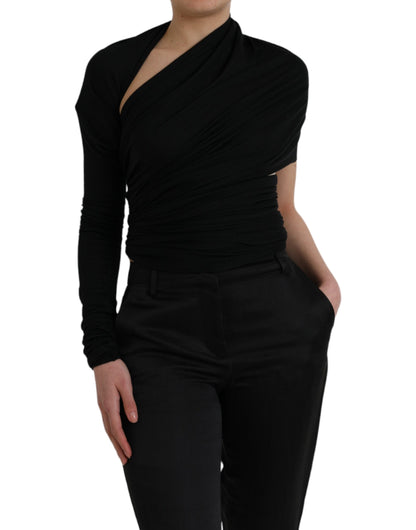 Dolce &amp; Gabbana Top asimmetrico a maniche lunghe in lana nera con ritagli