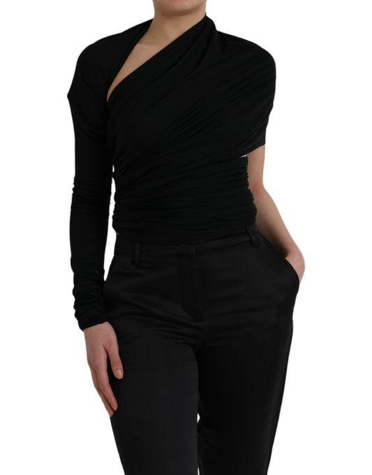 Dolce &amp; Gabbana Top asimmetrico a maniche lunghe in lana nera con ritagli