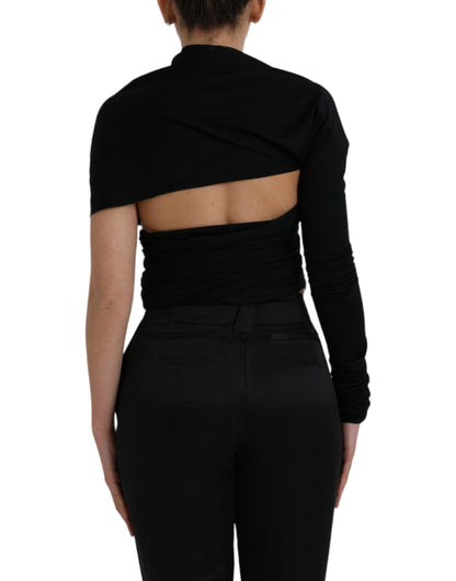 Dolce &amp; Gabbana Top asimmetrico a maniche lunghe in lana nera con ritagli