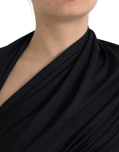 Dolce &amp; Gabbana Top asimmetrico a maniche lunghe in lana nera con ritagli