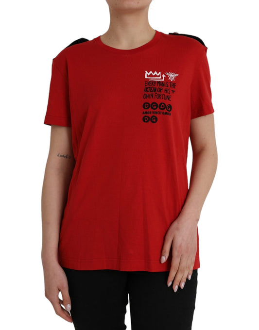 T-shirt girocollo con stampa grafica in cotone rosso Dolce &amp; Gabbana