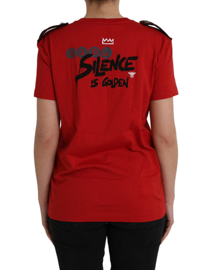 T-shirt girocollo con stampa grafica in cotone rosso Dolce &amp; Gabbana
