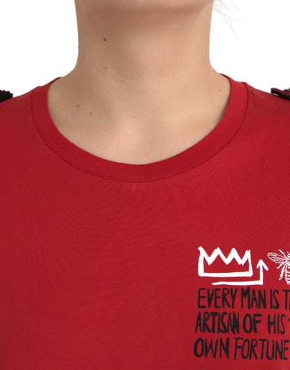 T-shirt girocollo con stampa grafica in cotone rosso Dolce &amp; Gabbana