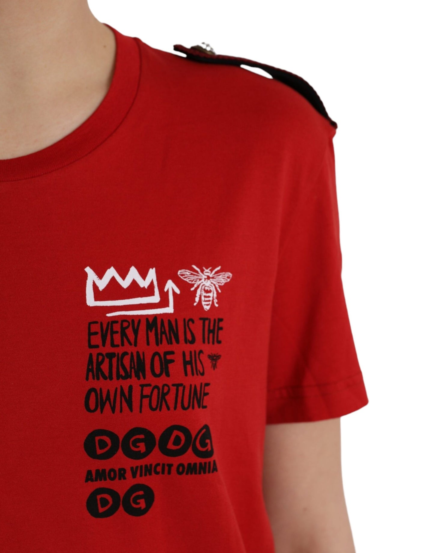 T-shirt girocollo con stampa grafica in cotone rosso Dolce &amp; Gabbana