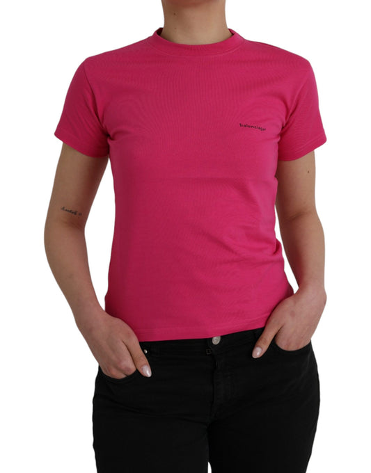 Maglietta a maniche corte con scollo rotondo in cotone rosa Balenciaga
