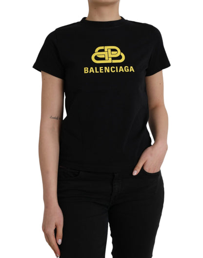 T-shirt a maniche corte con scollo rotondo e stampa logo Balenciaga in cotone nero