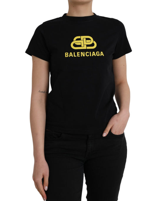 T-shirt a maniche corte con scollo rotondo e stampa logo Balenciaga in cotone nero
