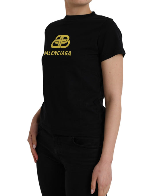 T-shirt a maniche corte con scollo rotondo e stampa logo Balenciaga in cotone nero