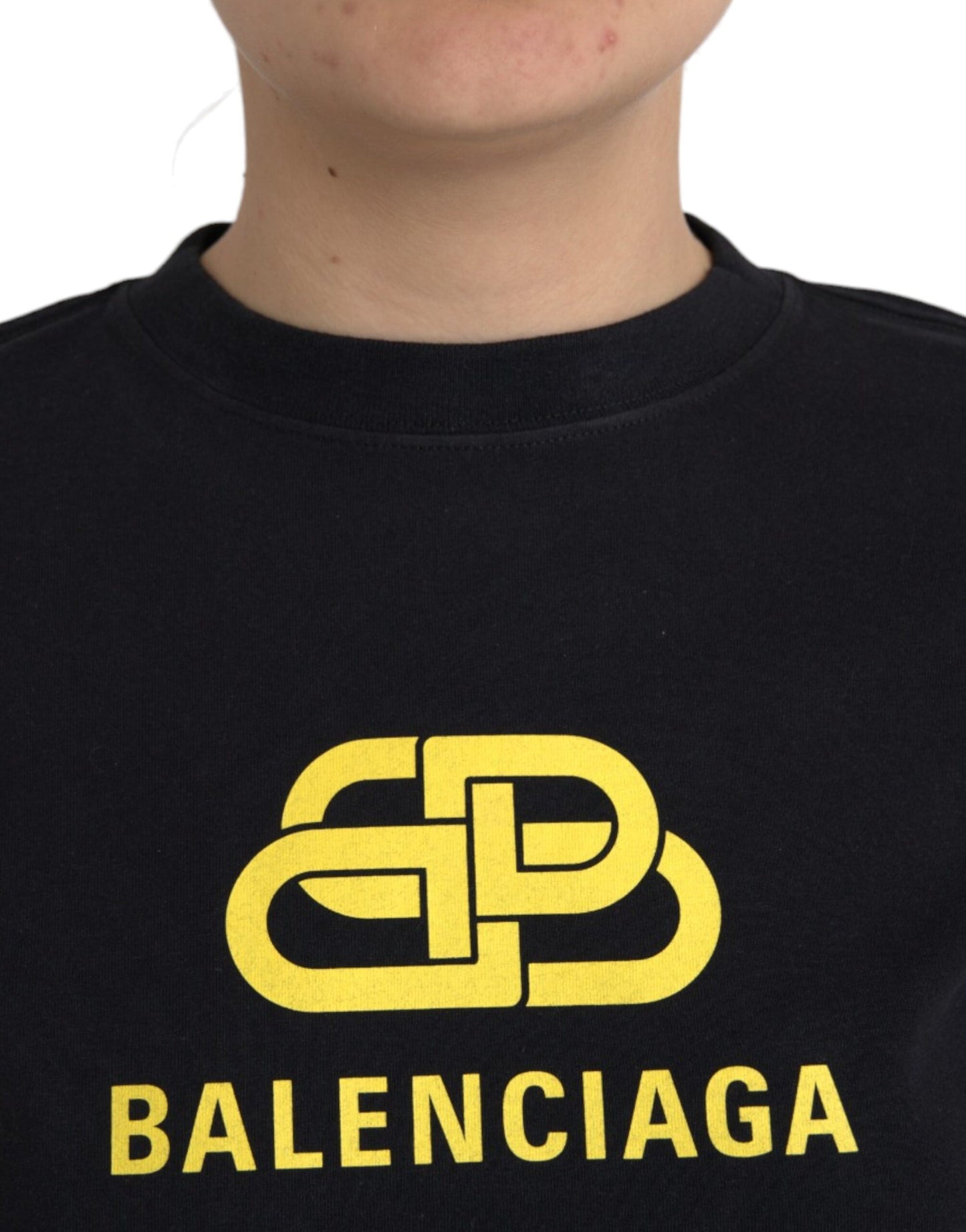 T-shirt a maniche corte con scollo rotondo e stampa logo Balenciaga in cotone nero
