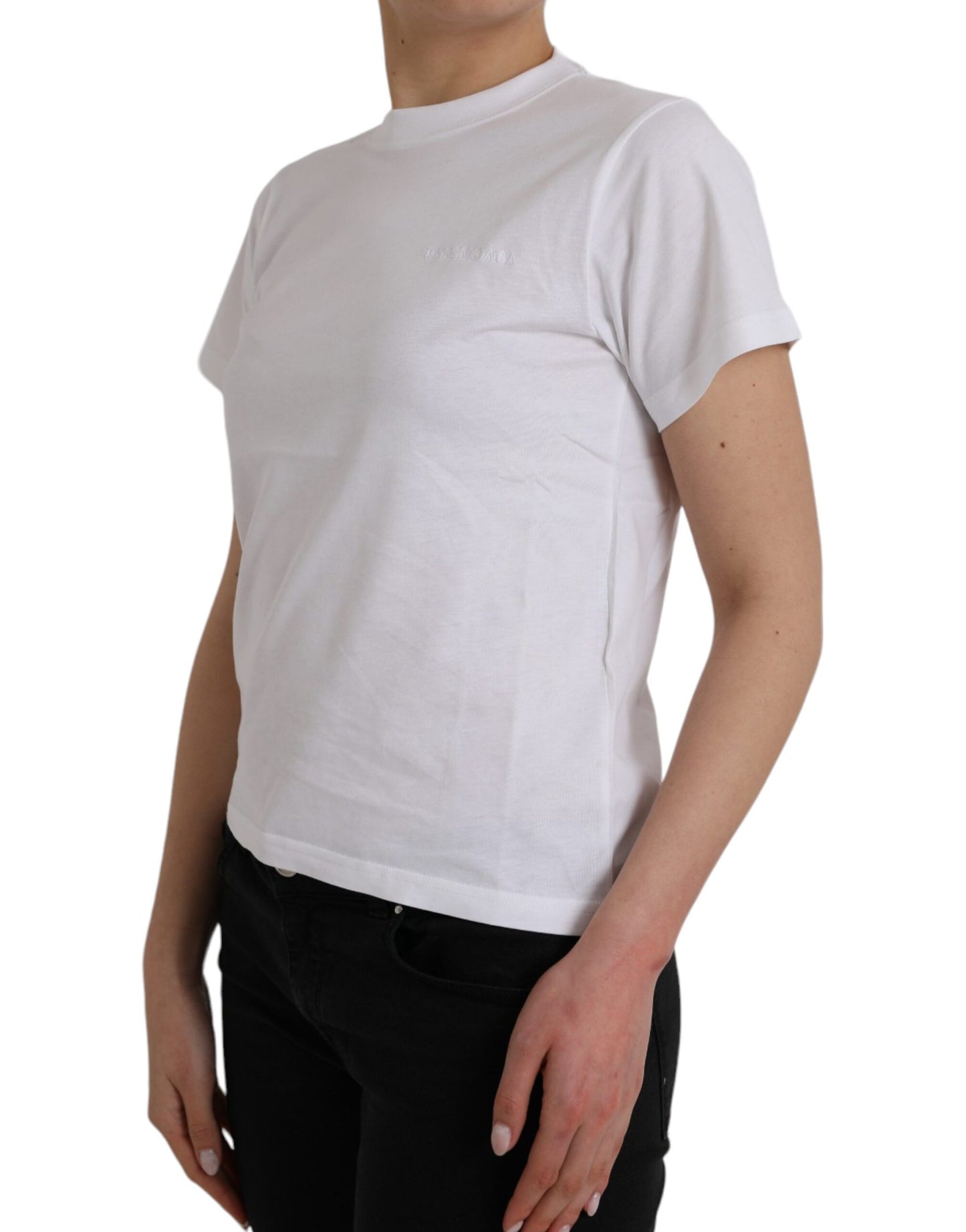 T-shirt a maniche corte con scollo rotondo in cotone bianco Balenciaga