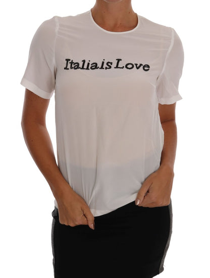 Dolce &amp; Gabbana Camicia in seta bianca ITALIA IS LOVE
