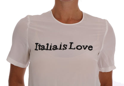 Dolce &amp; Gabbana Camicia in seta bianca ITALIA IS LOVE