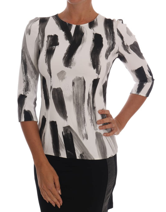 Dolce &amp; Gabbana Top blusa stampata a righe bianche e nere
