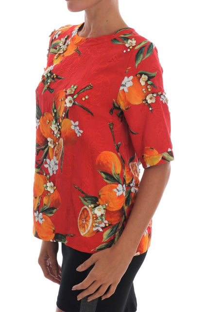 Blusa Dolce &amp; Gabbana con stampa arancione e cristalli