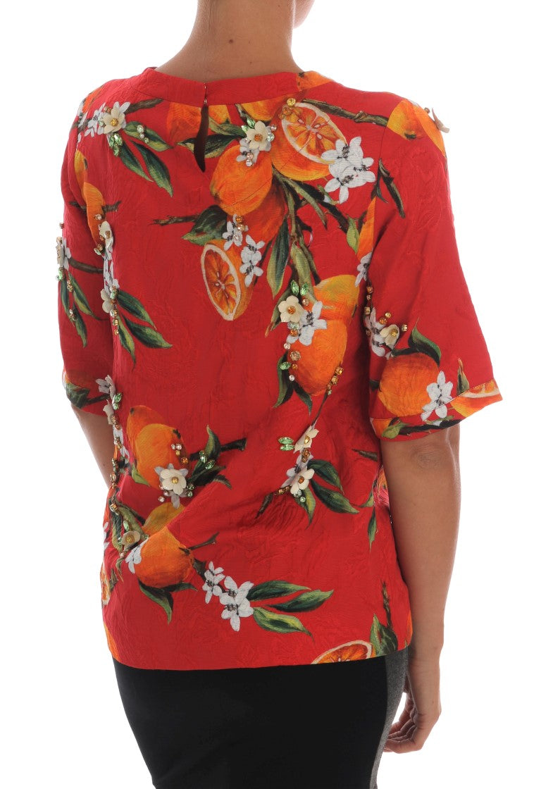 Blusa Dolce &amp; Gabbana con stampa arancione e cristalli