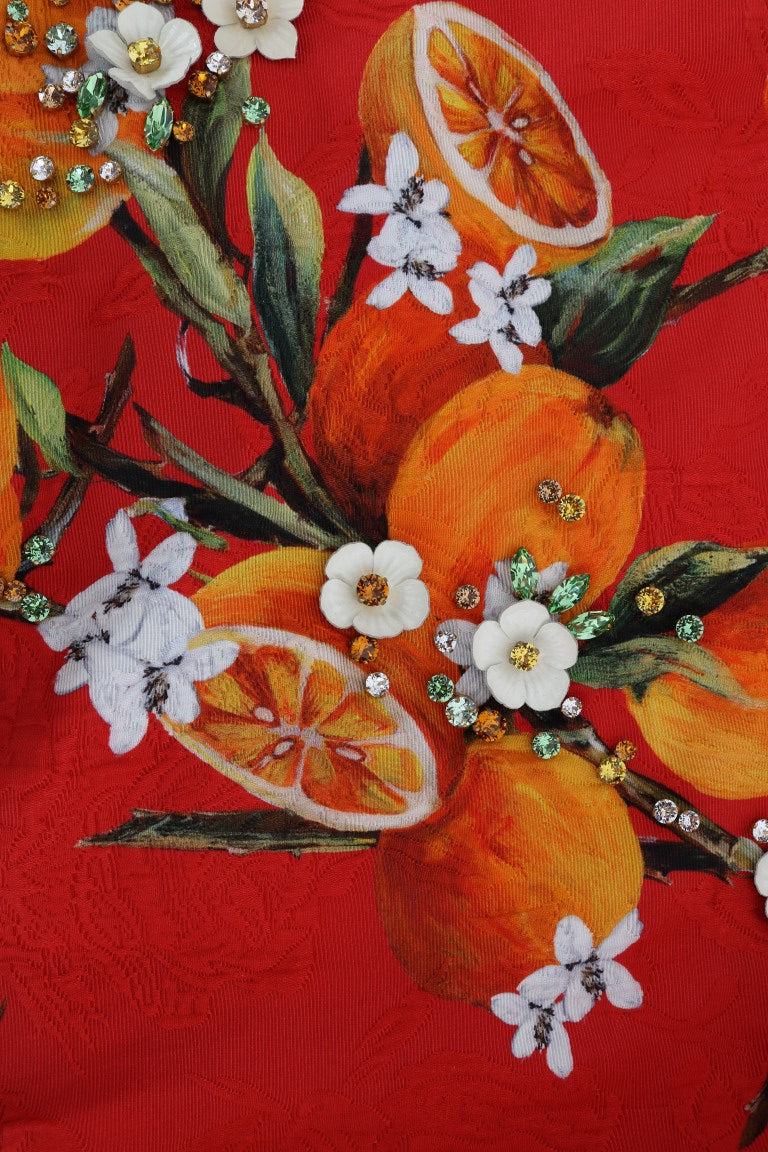 Blusa Dolce &amp; Gabbana con stampa arancione e cristalli