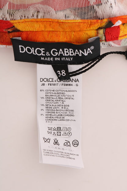 Blusa Dolce &amp; Gabbana con stampa arancione e cristalli