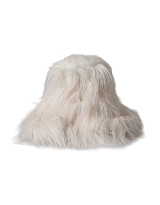 Cappello da pescatore da donna Dolce &amp; Gabbana in pelliccia acrilica bianco sporco