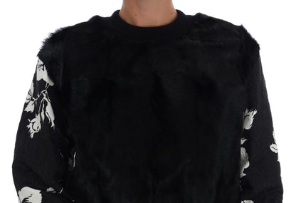 Dolce &amp; Gabbana Maglione con cerniera in broccato floreale e pelliccia nera