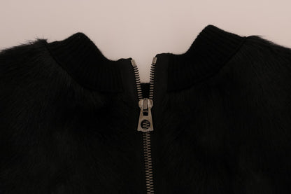 Dolce &amp; Gabbana Maglione con cerniera in broccato floreale e pelliccia nera