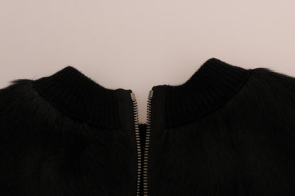 Dolce &amp; Gabbana Maglione con cerniera in broccato floreale e pelliccia nera