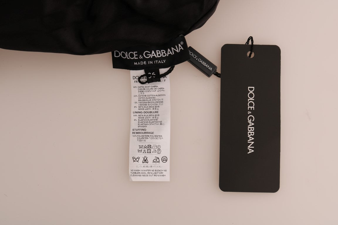 Dolce &amp; Gabbana Maglione con cerniera in broccato floreale e pelliccia nera