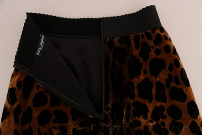 Gonna a trapezio in seta con stampa leopardata marrone Dolce &amp; Gabbana