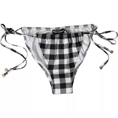 Dolce &amp; Gabbana Costume da bagno a quadri bianco e nero, slip bikini da spiaggia