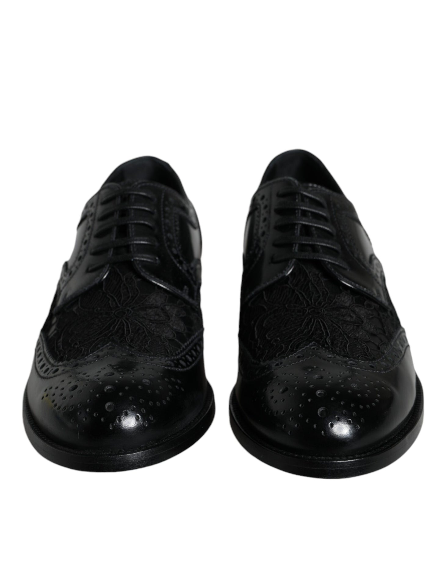 Scarpe eleganti in pelle nera con pizzo floreale Dolce &amp; Gabbana
