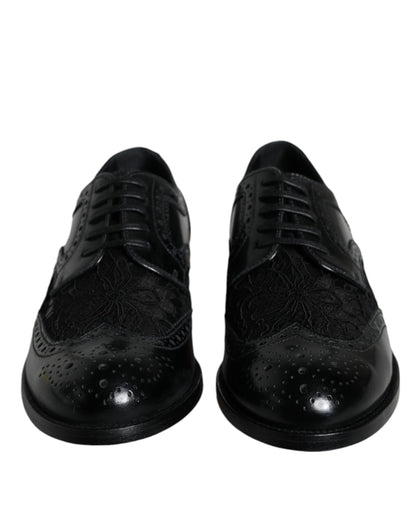 Scarpe eleganti in pelle nera con pizzo floreale Dolce &amp; Gabbana