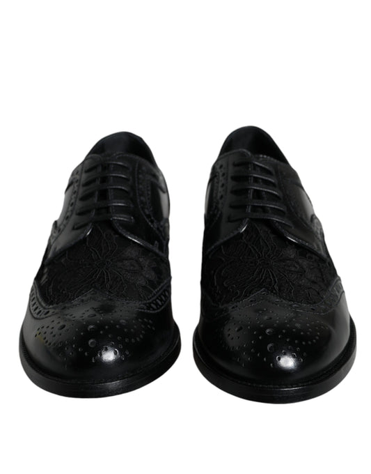 Scarpe eleganti in pelle nera con pizzo floreale Dolce &amp; Gabbana
