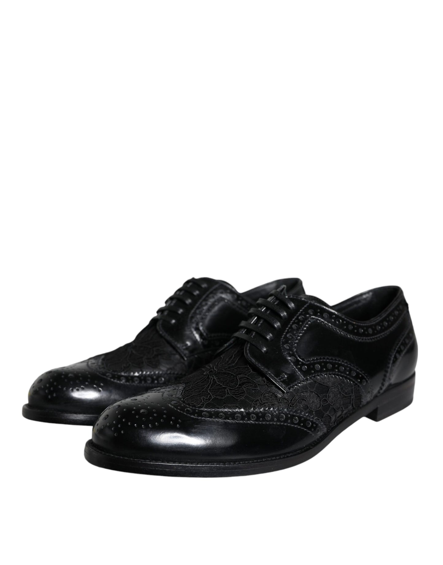 Scarpe eleganti in pelle nera con pizzo floreale Dolce &amp; Gabbana