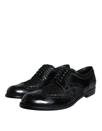 Scarpe eleganti in pelle nera con pizzo floreale Dolce &amp; Gabbana