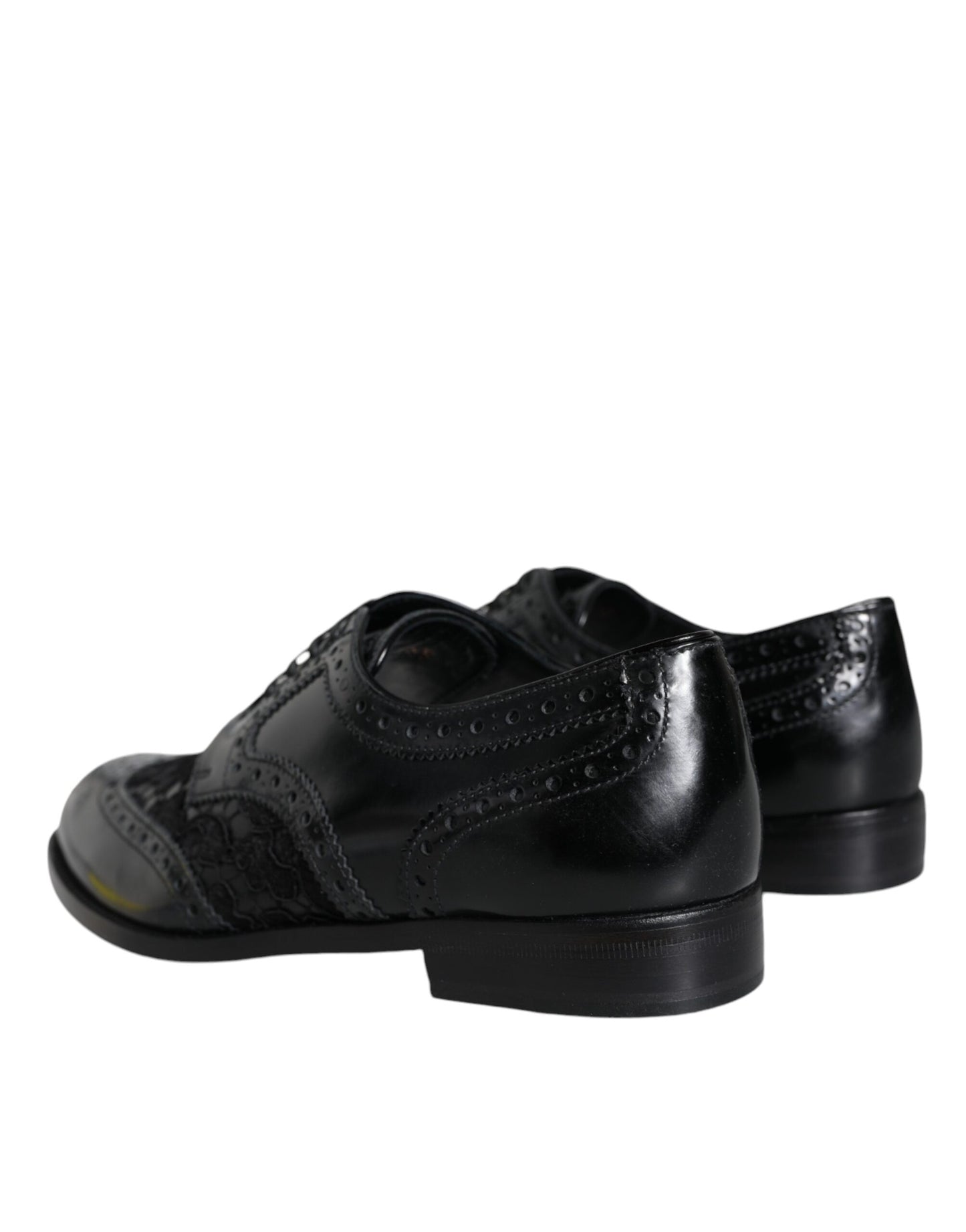 Scarpe eleganti in pelle nera con pizzo floreale Dolce &amp; Gabbana