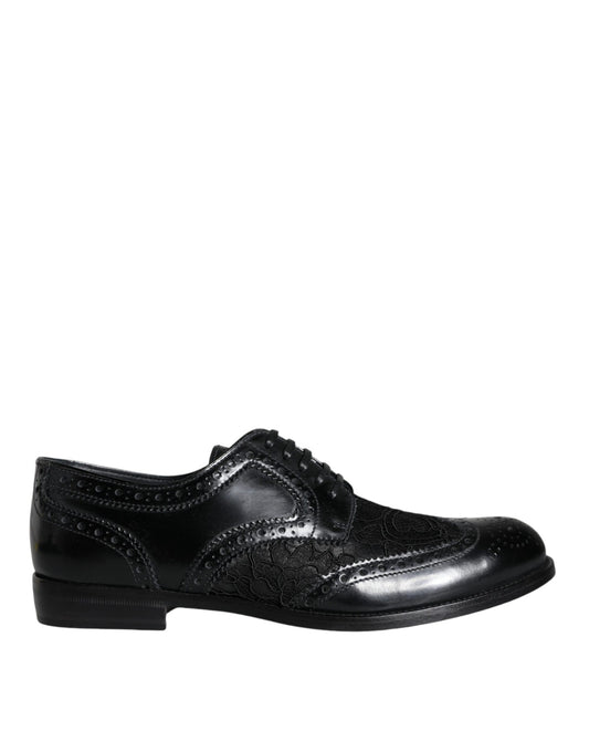 Scarpe eleganti in pelle nera con pizzo floreale Dolce &amp; Gabbana