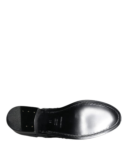 Scarpe eleganti in pelle nera con pizzo floreale Dolce &amp; Gabbana