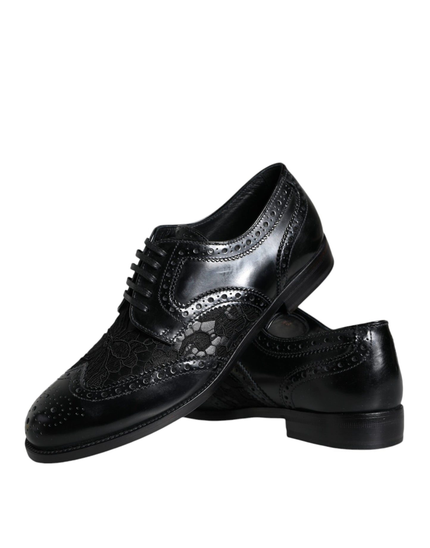 Scarpe eleganti in pelle nera con pizzo floreale Dolce &amp; Gabbana