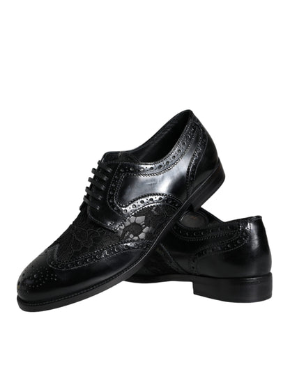 Scarpe eleganti in pelle nera con pizzo floreale Dolce &amp; Gabbana