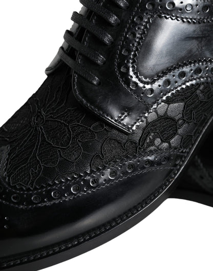 Scarpe eleganti in pelle nera con pizzo floreale Dolce &amp; Gabbana