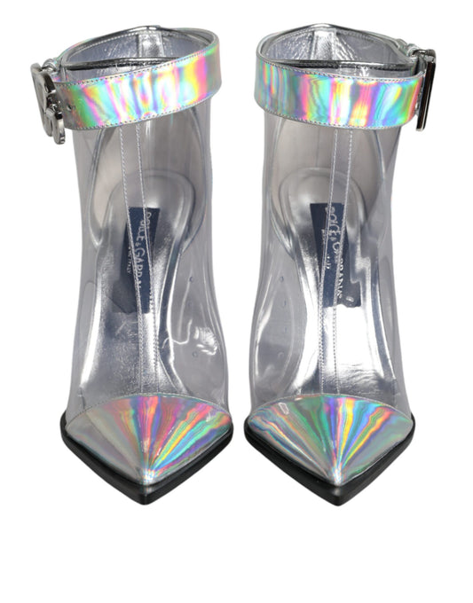 Dolce &amp; Gabbana Stivali corti a punta in PVC iridescente argento