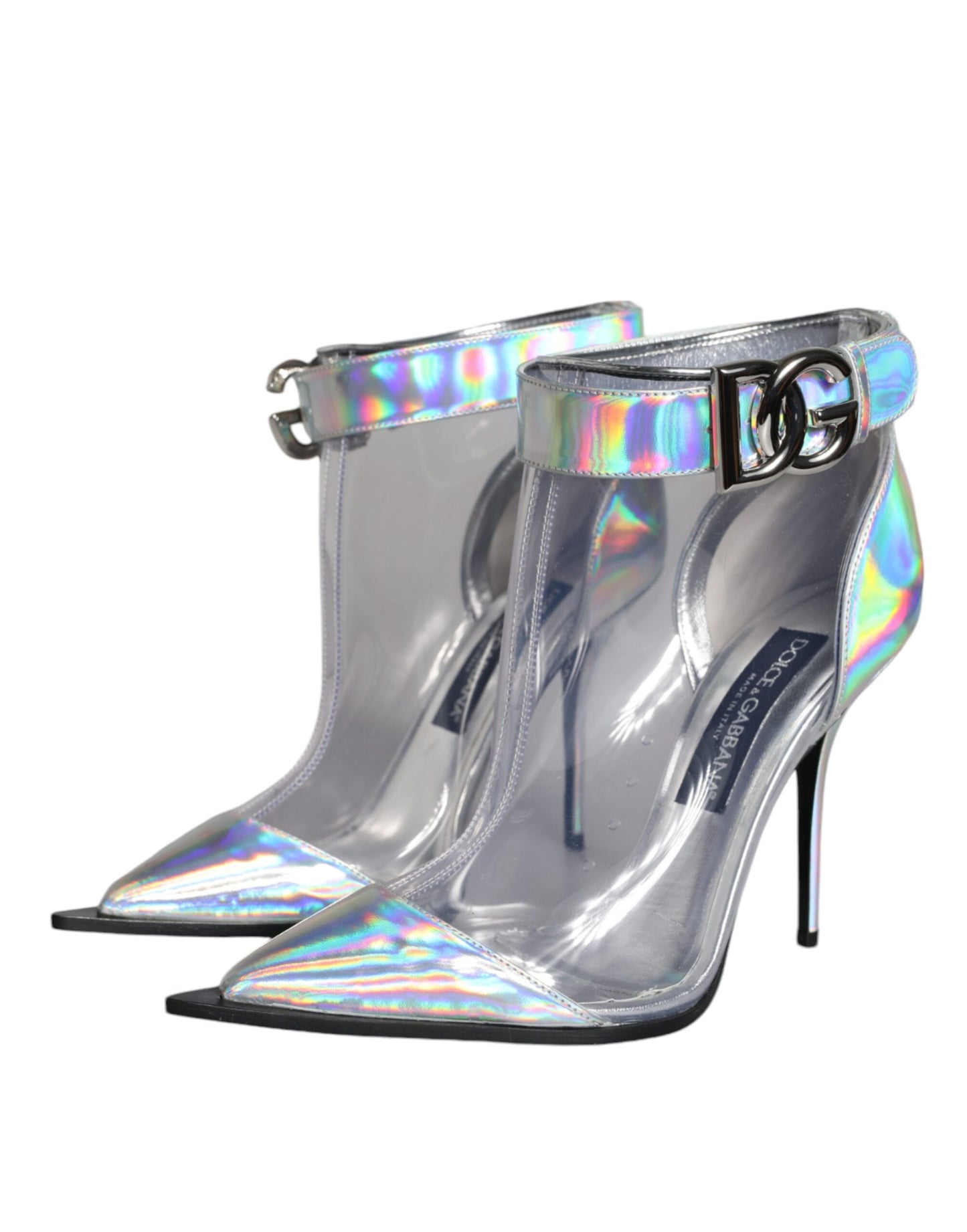 Dolce &amp; Gabbana Stivali corti a punta in PVC iridescente argento