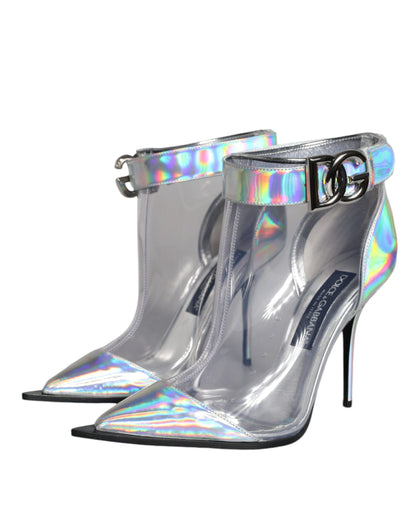 Dolce &amp; Gabbana Stivali corti a punta in PVC iridescente argento