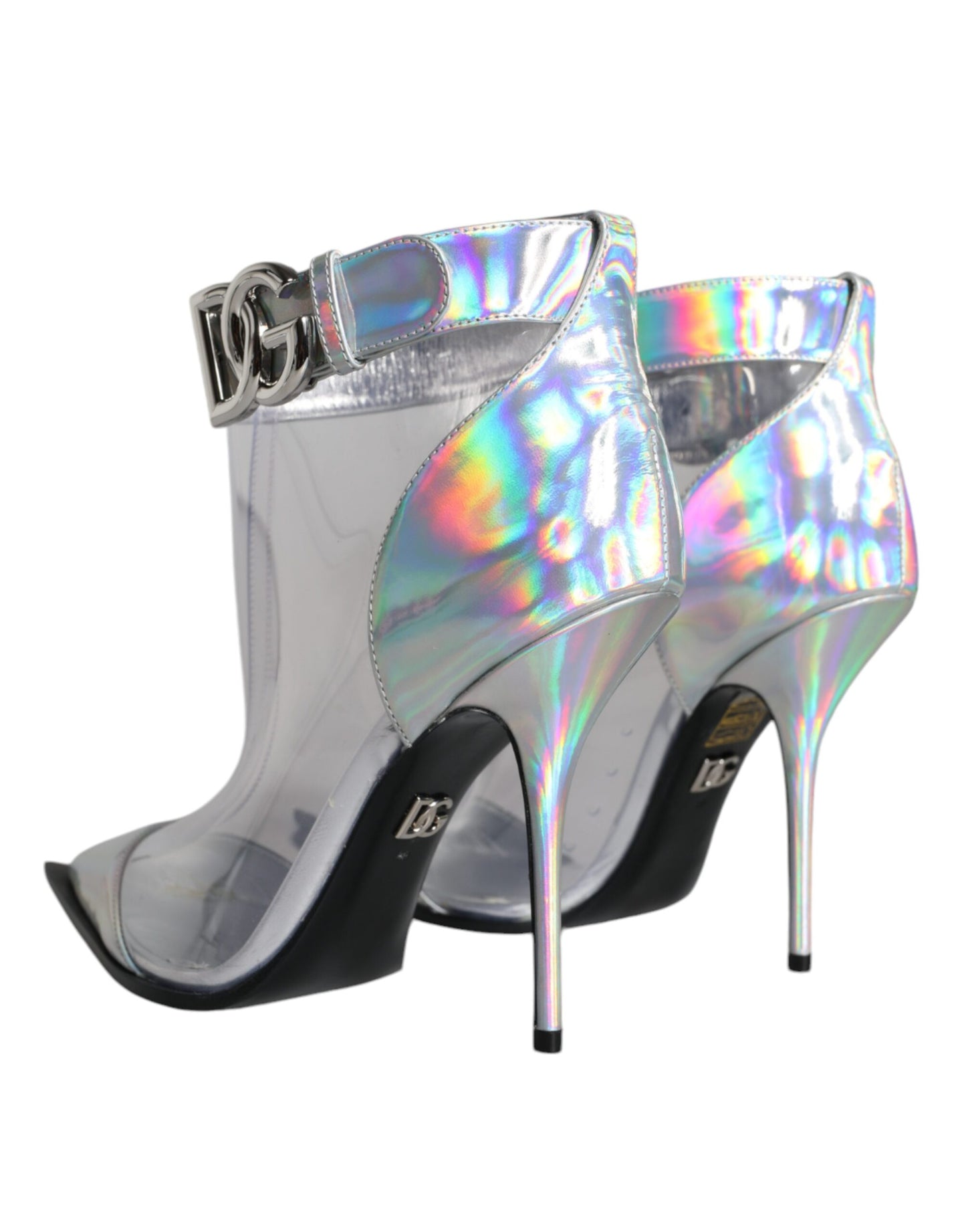 Dolce &amp; Gabbana Stivali corti a punta in PVC iridescente argento